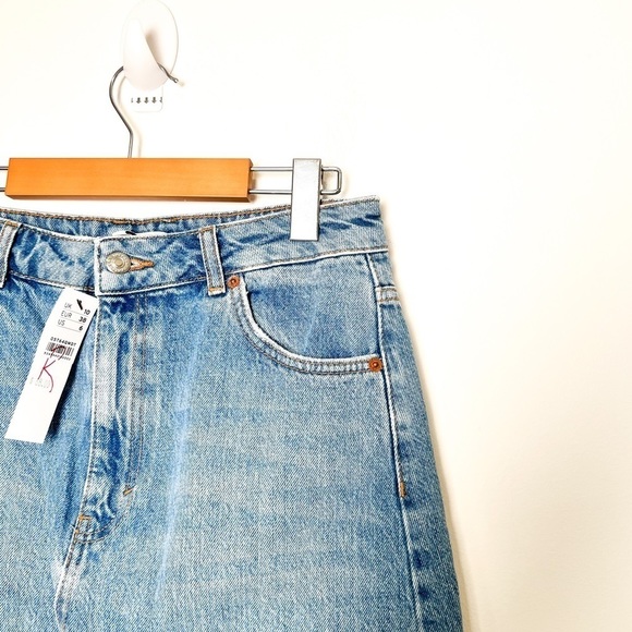 NWT Top Shop Denim Distressed High Waist Mini Denim Skirt - Picture 4 of 7